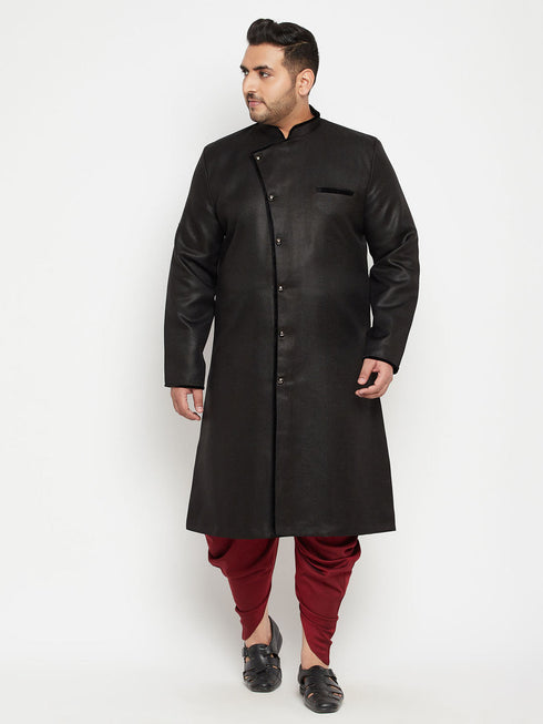 Vastramay Men's Plus Size Black Sherwani Set
